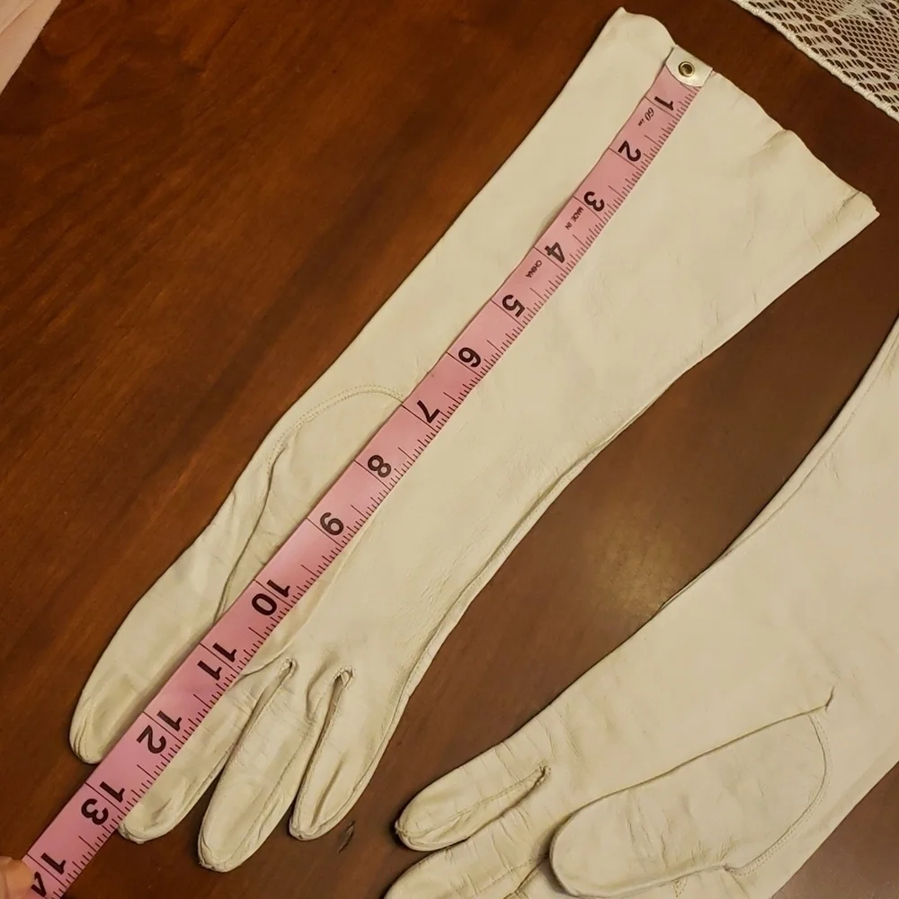 Vintage White Kid Leather Dress Driving Gloves 7